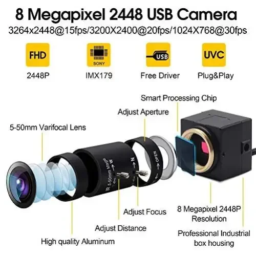 PHONEFIX 4K 8MP HD varifocal USB webcam with optical zoom, ideal for high-definition video calls and streaming.