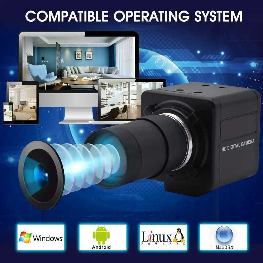 4K Sony USB webcam with 2.8-12mm lens for industrial machine vision, featuring HDMI connection and sturdy build by PHONEFIX