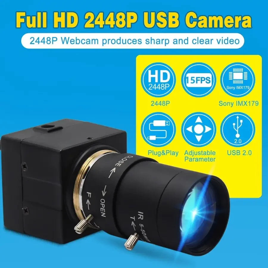 High-resolution 8MP USB CCTV webcam by PHONEFIX, industrial-grade USB video camera with HDMI output for clear video capture.