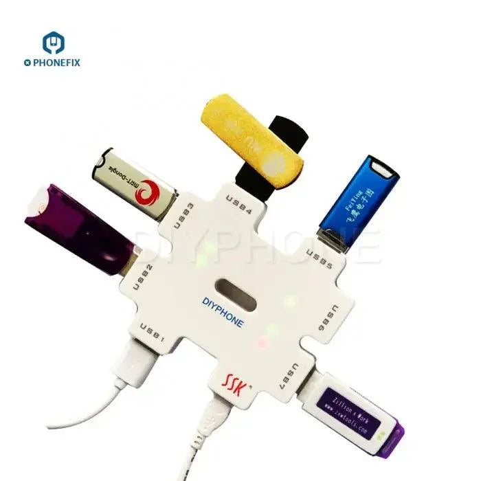 PhoneFix SSK SHU011 USB hub with 7 ports and power splitter, USB extender for connecting multiple devices.