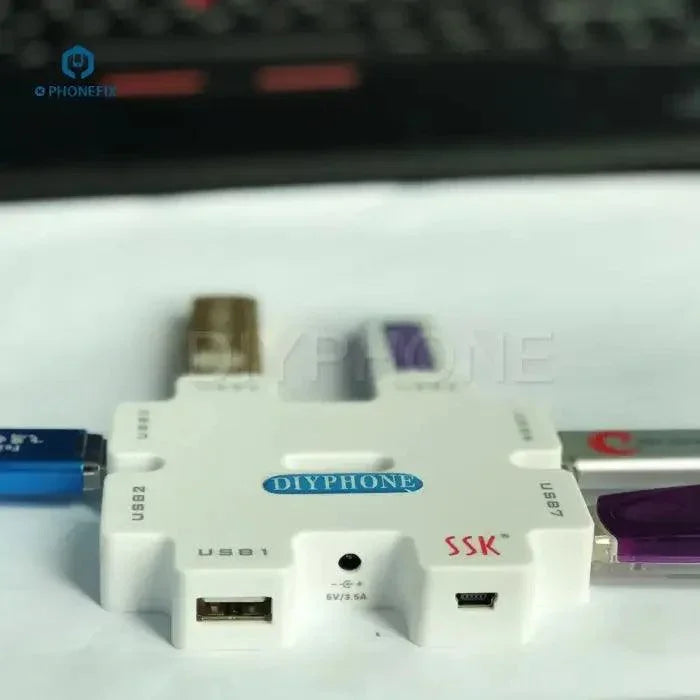 PHONEFIX SSK SHU011 USB Hub Power Splitter with 7 ports, USB extender and port tester for enhanced device connectivity.