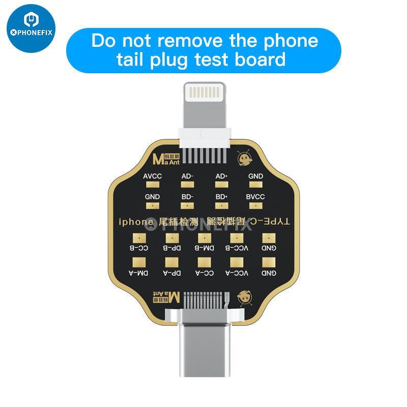 Micro USB dock flex test board for phone U2 charging port testing, by PHONEFIX, used for diagnosing USB port issues.