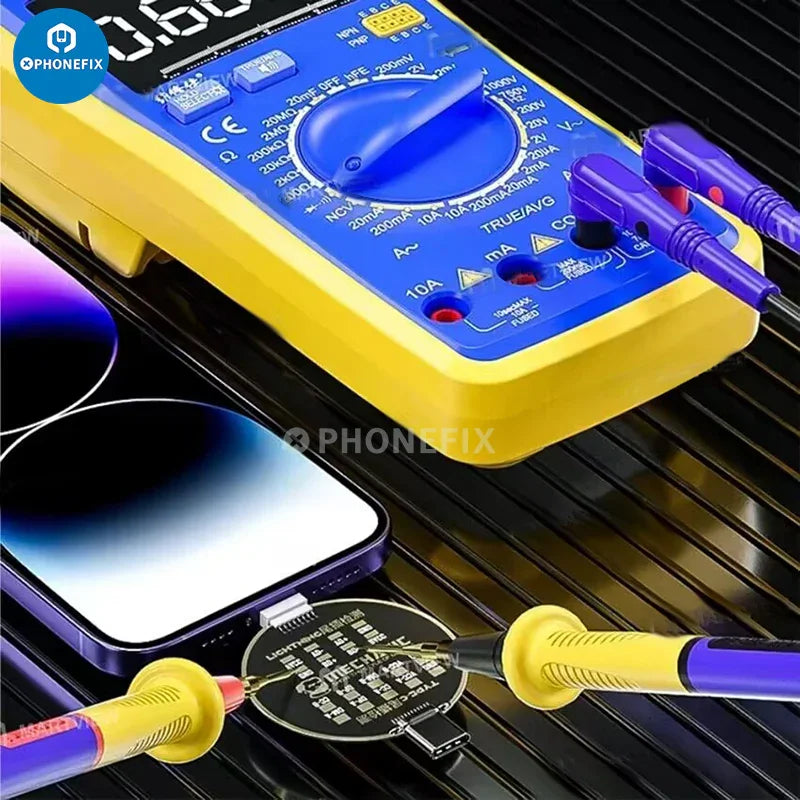 PhoneFix USB port tester for iPhone U2 Micro ports, showing the test board with USB dock tail plug and port testing components.