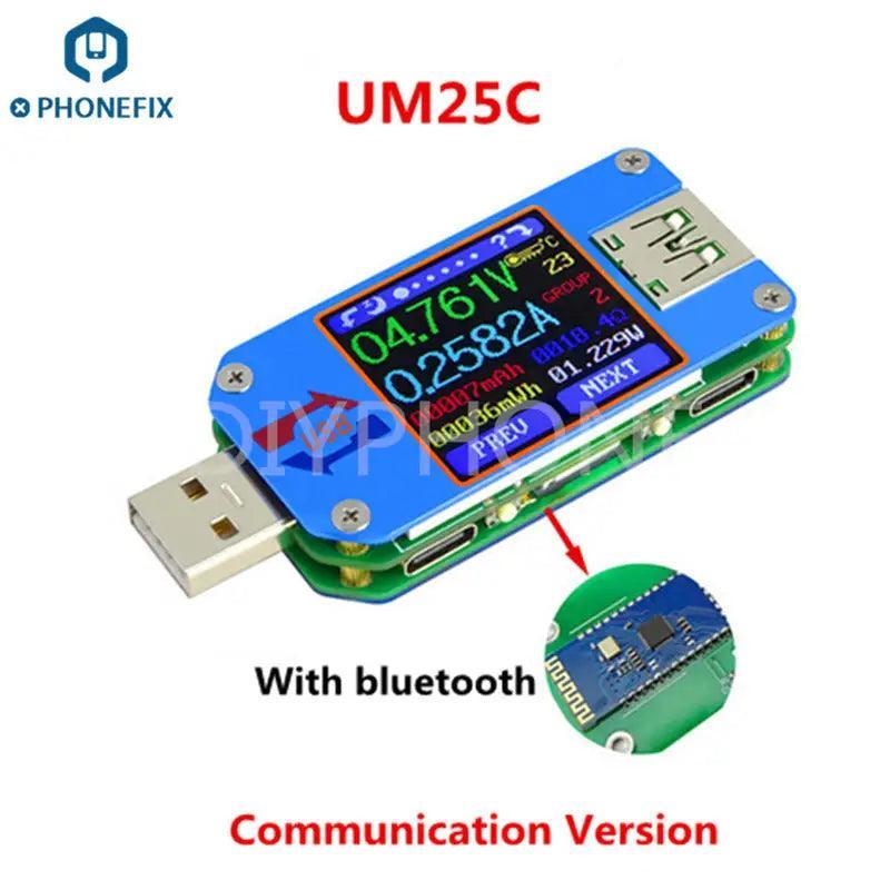 PhoneFix UM25 Multimètre de puissance et mini multimètre USB avec écran LCD USB Type-C, permettant de tester les ports USB et de mesurer la tension et le courant.