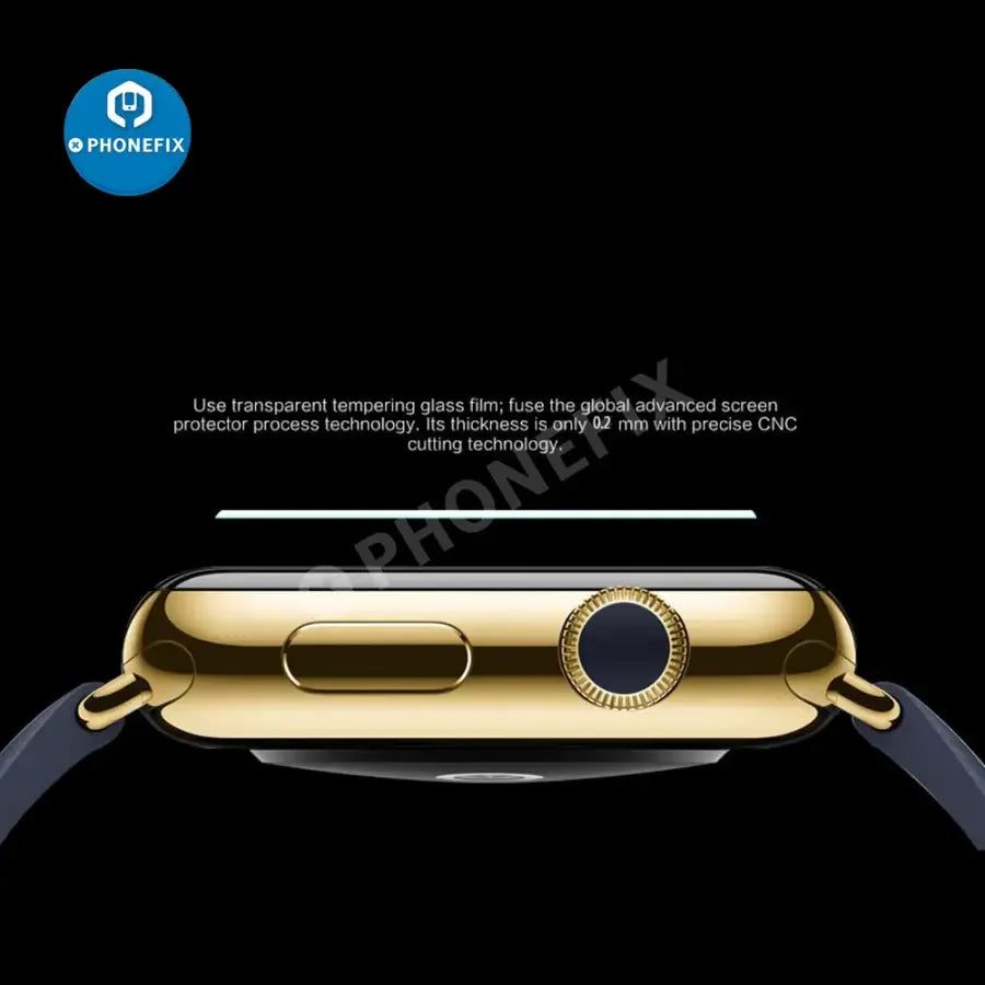 PHONEFIX 9H tempered glass screen protector for 42mm Apple Watch, 0.2mm thickness, durable watch accessories.