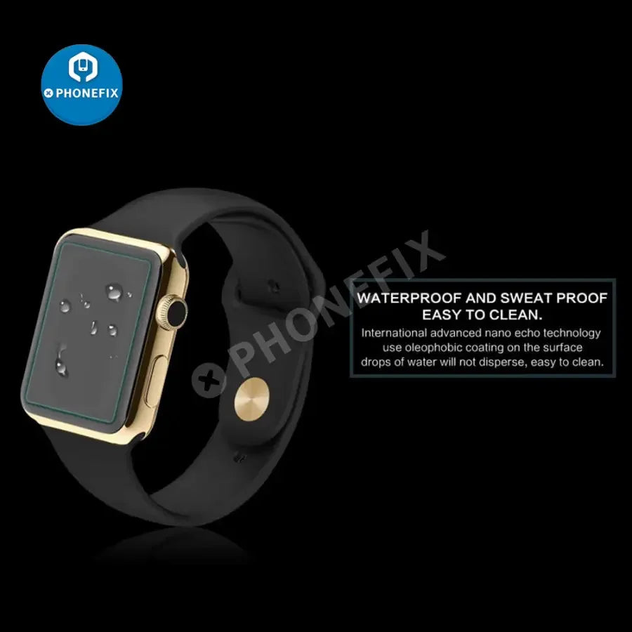 PHONEFIX 9H tempered glass screen protector for 42mm Apple Watch, 0.2mm thin, durable watch accessory with clear protective film.