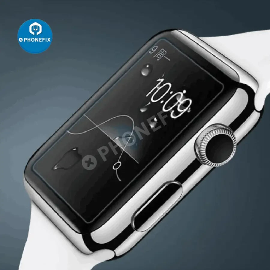 PHONEFIX 9H tempered glass screen protector for 42mm Apple Watch, 0.2mm thick, provides durable, clear protection for watch display.