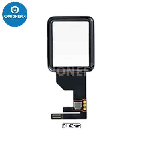 Apple Watch S1-S6 touch digitizer glass with OCA for 38-44mm, phone repair accessory by PHONEFIX, showing the replacement screen.