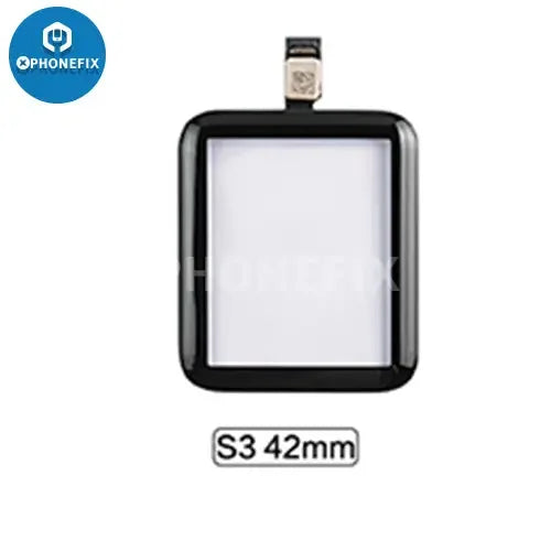 Apple Watch S1-S6 touch digitizer glass with OCA for 38-44mm, PhoneFix watch accessory showing the replacement screen component.
