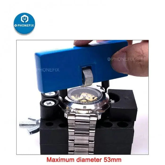 Adjustable watch back case opener and screw wrench tool from PHONEFIX, used for watch repair and opening watch cases.