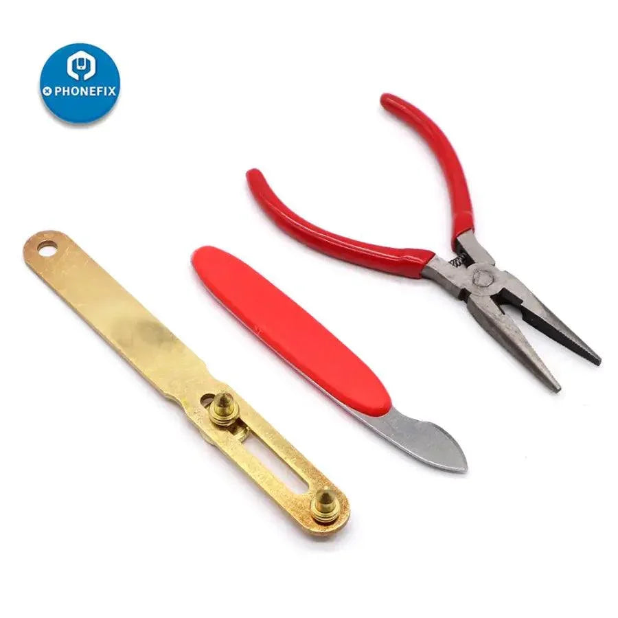 PHONEFIX 16-piece watch repair hand tool kit with screwdrivers and prying tools for watch opening and repair.