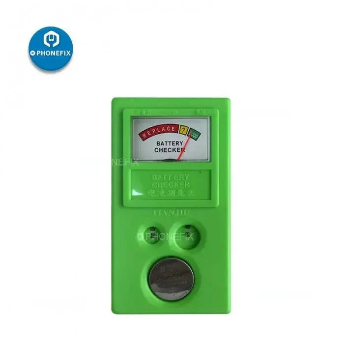 PHONEFIX watch coin battery tester tool, compact button battery checker for watch repair and power testing.