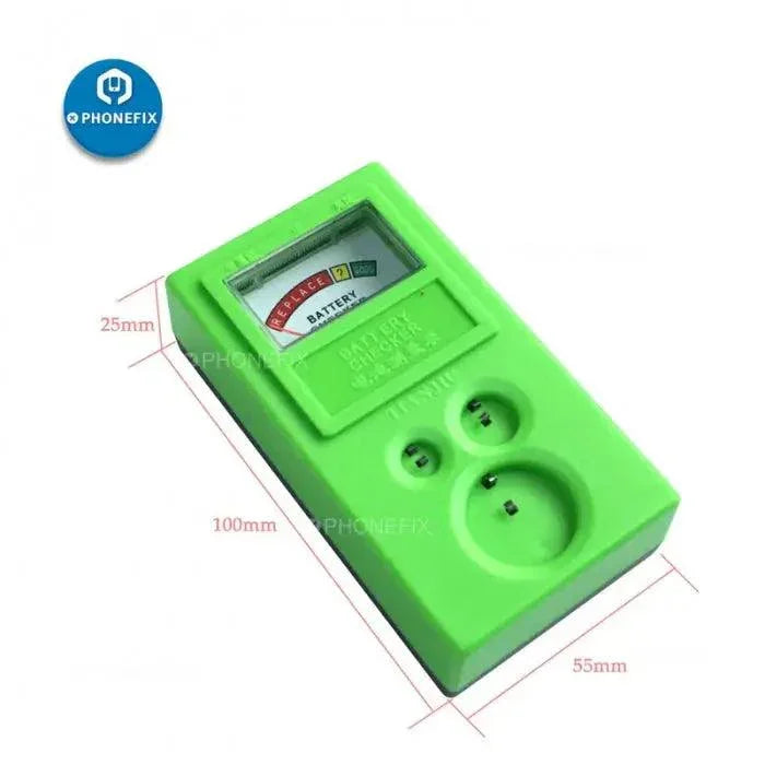 PhoneFix watch coin battery power checker tool for testing button batteries in watch repair applications.