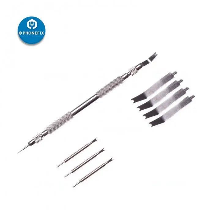 PhoneFix 25-piece watch strap link pin tools kit with spring bar for watch repair, includes various tools for watch band adjustment.