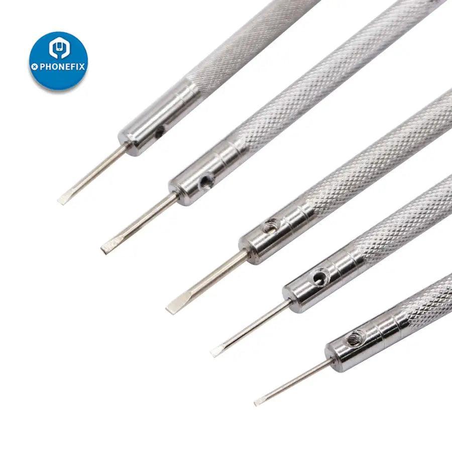 5-piece alloy steel watch screwdriver set with opening tools and silver link pins for watch repair by PHONEFIX