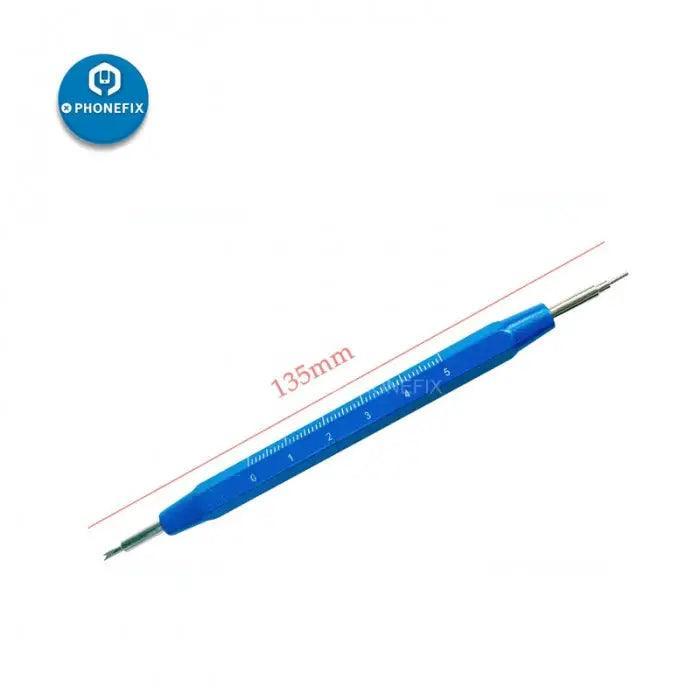 PhoneFix double-end spring bar tool with scale for removing and repairing metal watch straps in watch repair.