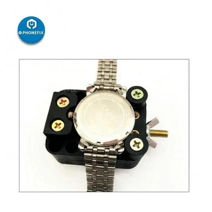 PHONEFIX watch repair tools, adjustable back case cover opener and remover holder for precise watch back removal.