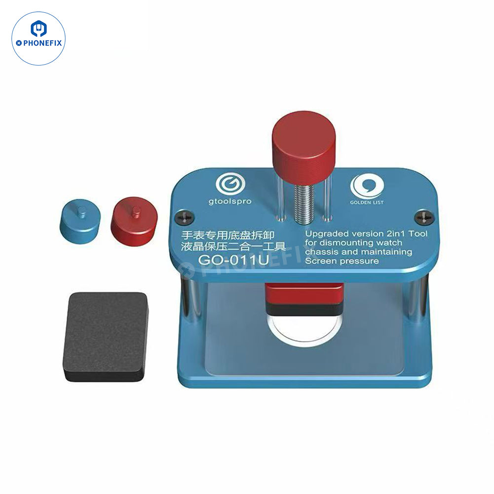 Moule de maintien de pression PHONEFIX GO-011 pour Apple Watch S1 à S8, destiné à la réparation de montres, présenté sur un établi propre.