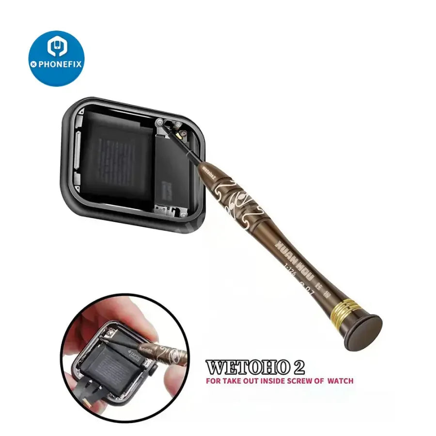 PHONEFIX iW-Opener Kit for Apple Watch repair, includes disassembly tools and screwdrivers for watch opening and repair.