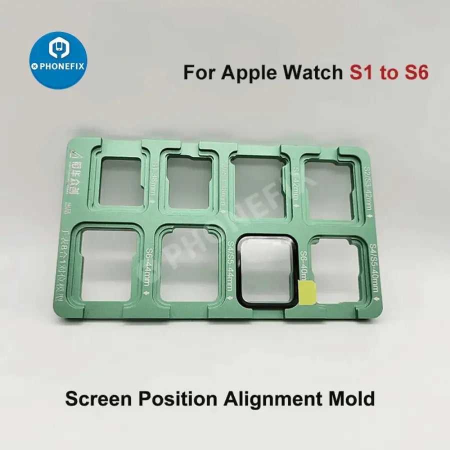 PhoneFix 10-in-1 Apple Watch S1-S8 alignment and positioning mold, compatible with 38-44mm watch repair tools.