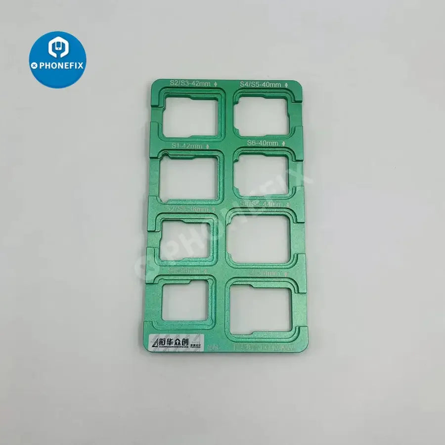 PhoneFix 10-in-1 Apple Watch alignment positioning mold for S1-S8 models, 38-44mm, used for watch repair and assembly.