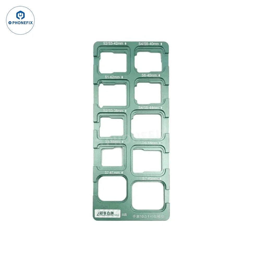 PHONEFIX Precise Position Mold for Apple Watch 38-44mm, S1-S4, used in watch repair tools, with a 10-in-1 design for accurate assembly.