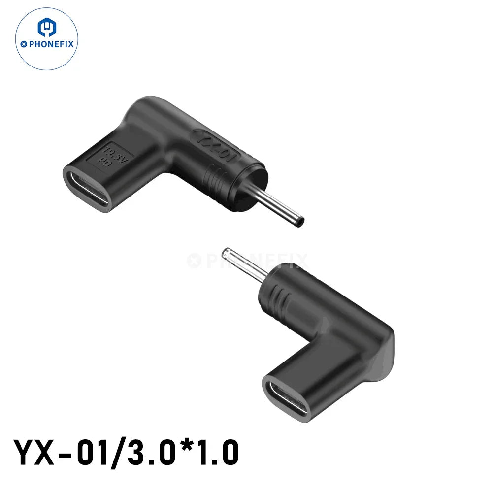PHONEFIX 100W USB Type-C female to DC male converter for PD laptops, used for fast charging and power delivery.