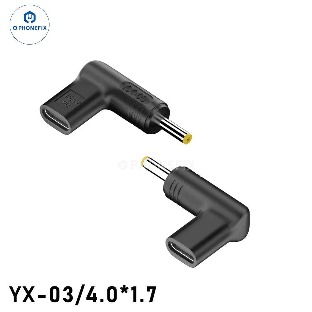 PHONEFIX 100W USB Type-C female to DC male converter for PD laptops, enabling fast charging and versatile power connection.