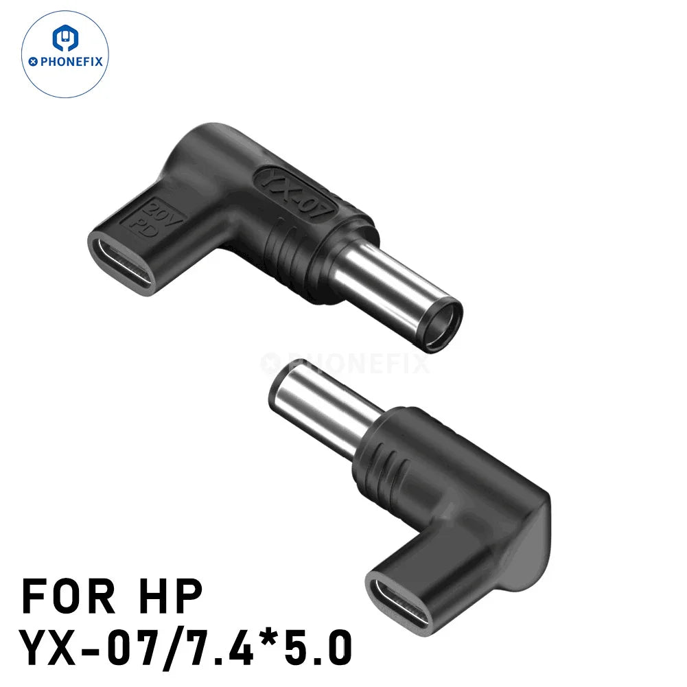 PHONEFIX 100W USB Type-C female to DC male converter for PD laptop fast charging, shown with connectors and cable.