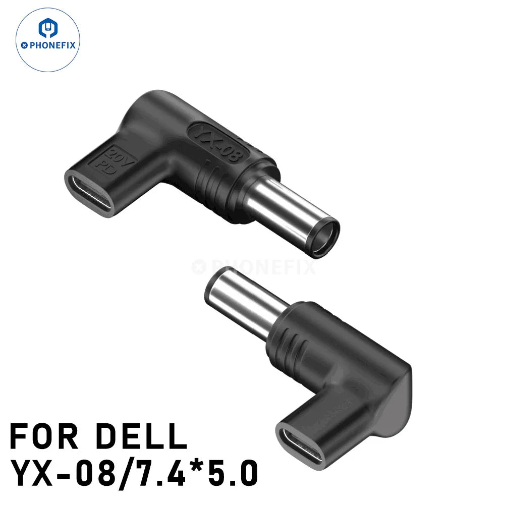 PHONEFIX 100W USB Type-C Female to DC Male converter for PD laptops, enabling fast charging and versatile power connection.