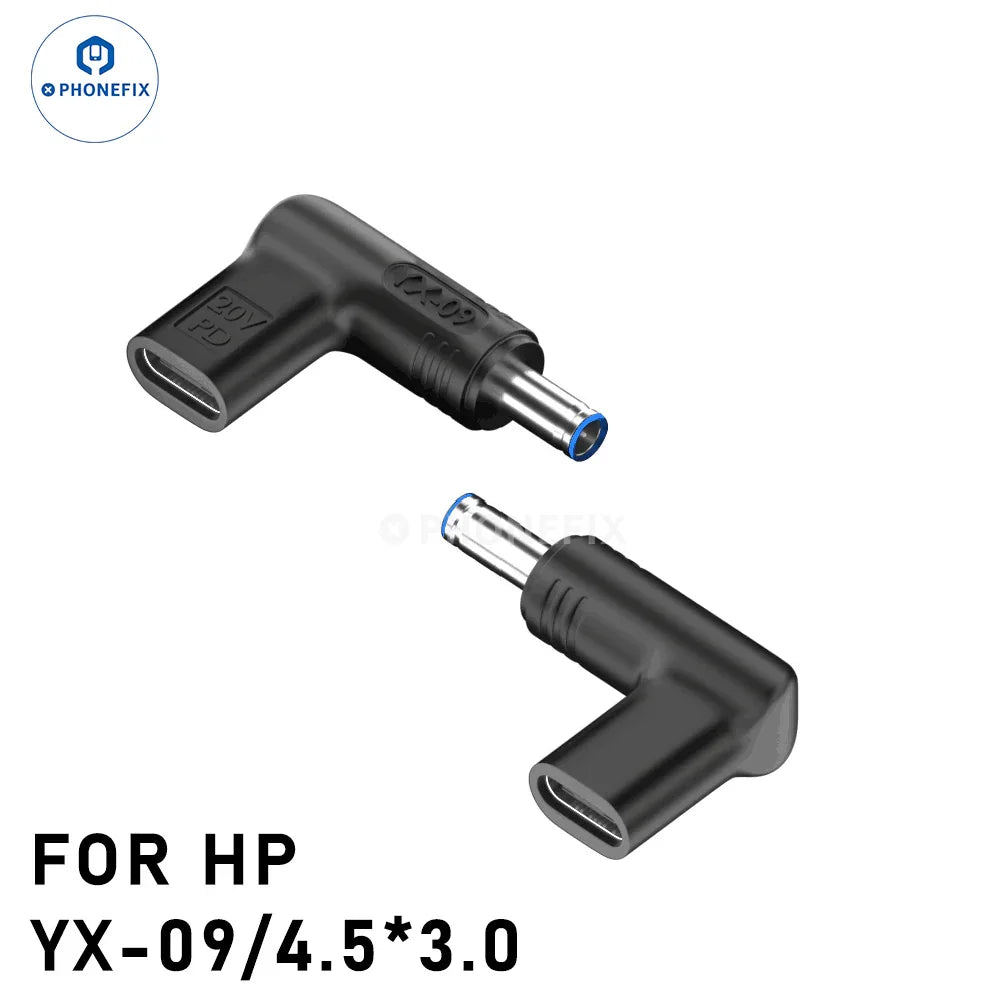 PHONEFIX 100W USB Type-C female to DC male converter for PD laptops, enabling fast charging and versatile power connections.