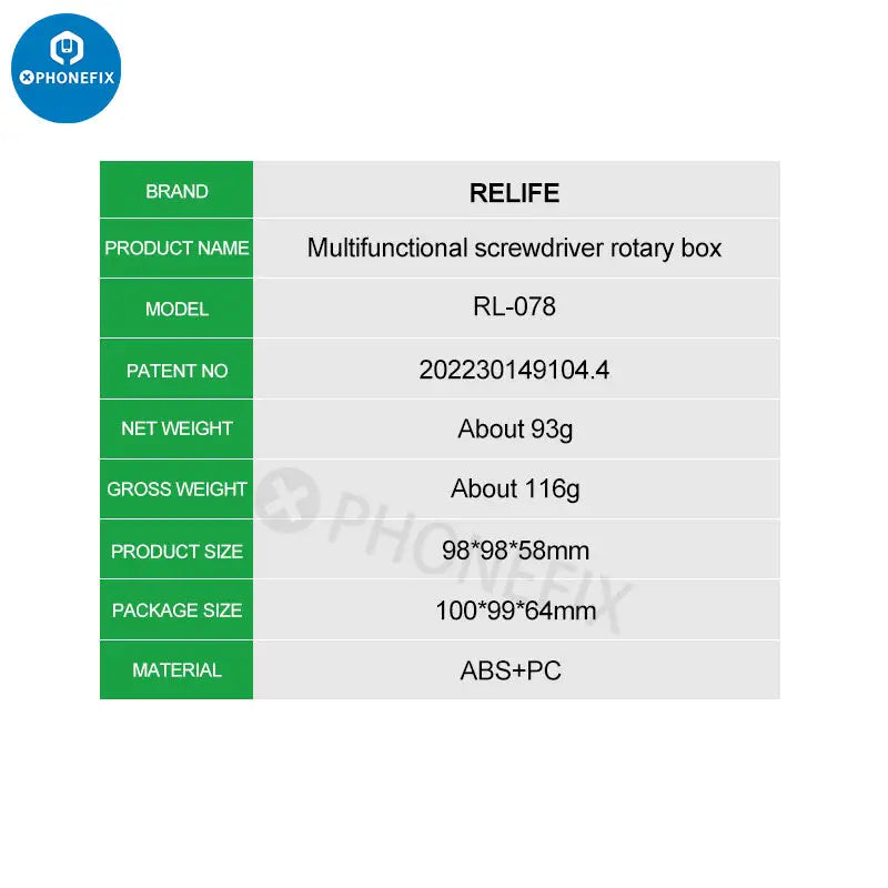 RELIFE RL-078 Magnetic Screwdriver Storage Box Rotary Base