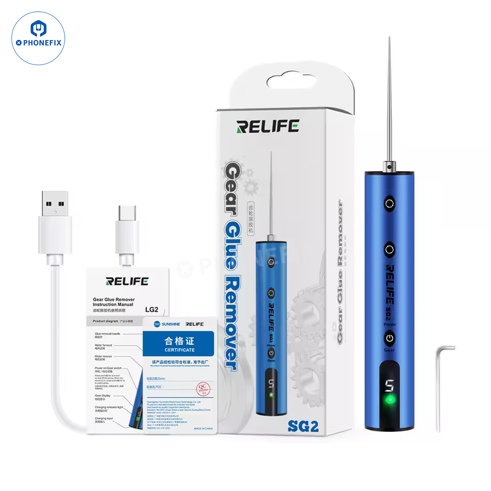 Relife RL-056E intelligent glue remover machine for screen repairs, featuring OCA glue removal tool by PHONEFIX.