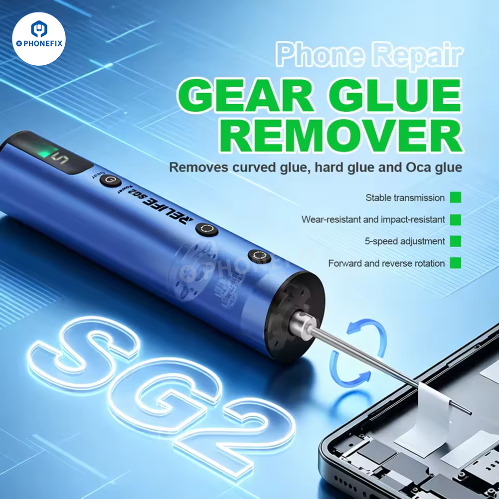 Relife RL-056E intelligent glue remover machine for screen repair, featuring precise OCA glue removal tools by PHONEFIX.