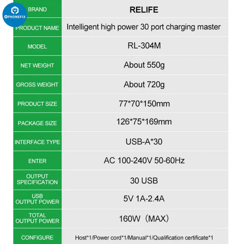 RL-304M 160W Smart Lightning Charger 30Ports USB Charging