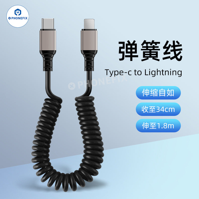Car Spring Retractable 6A Super Fast Charging Data Cable
