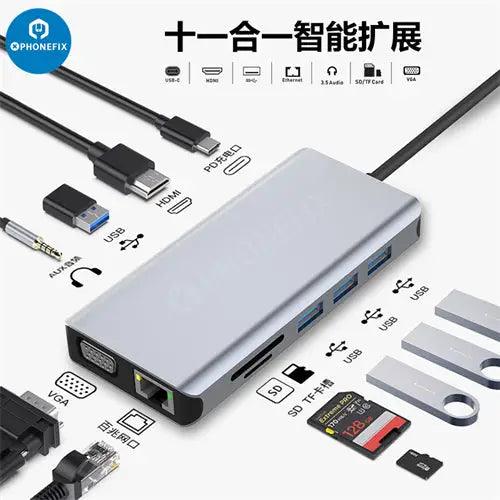 USB C Hub 12-in-1 Type-C Docking Station PD Fast Charge - 11