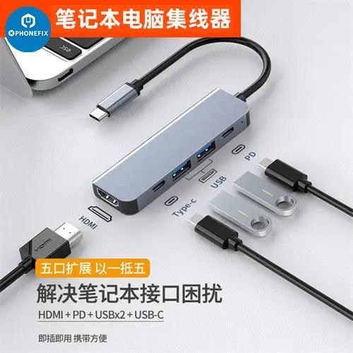 USB C Hub 12-in-1 Type-C Docking Station PD Fast Charge - 5