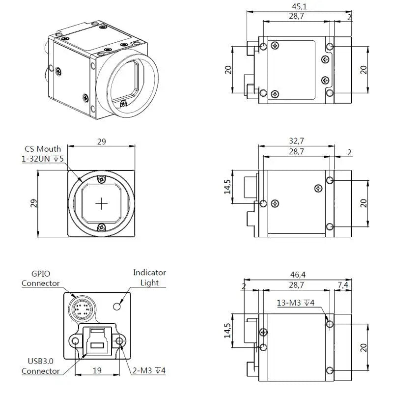 USB3 Vision cameras 5 Mpix Mono CMOS Camera Global Shutter