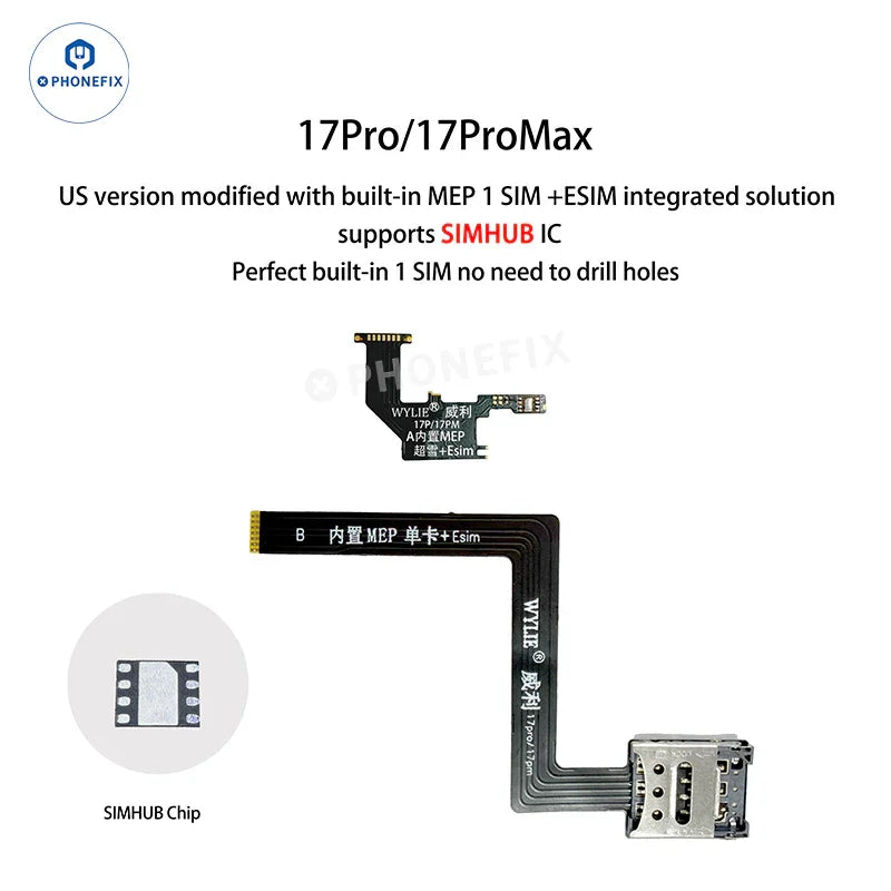 Zestaw WYLIE iPhone 14-17 eSIM do 2 kart SIM MEP obsługuje układ DB UltraSnow IC