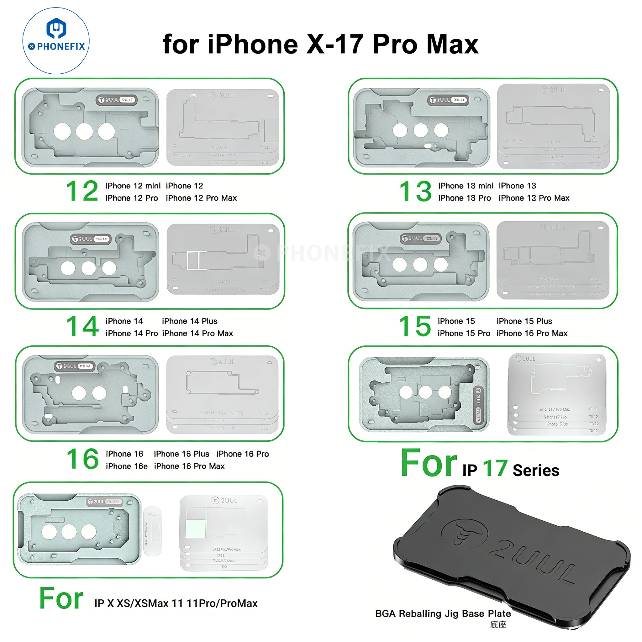 2UUL BH13 Midreball Base for iPhone 12-16 Middle Layer Reballing