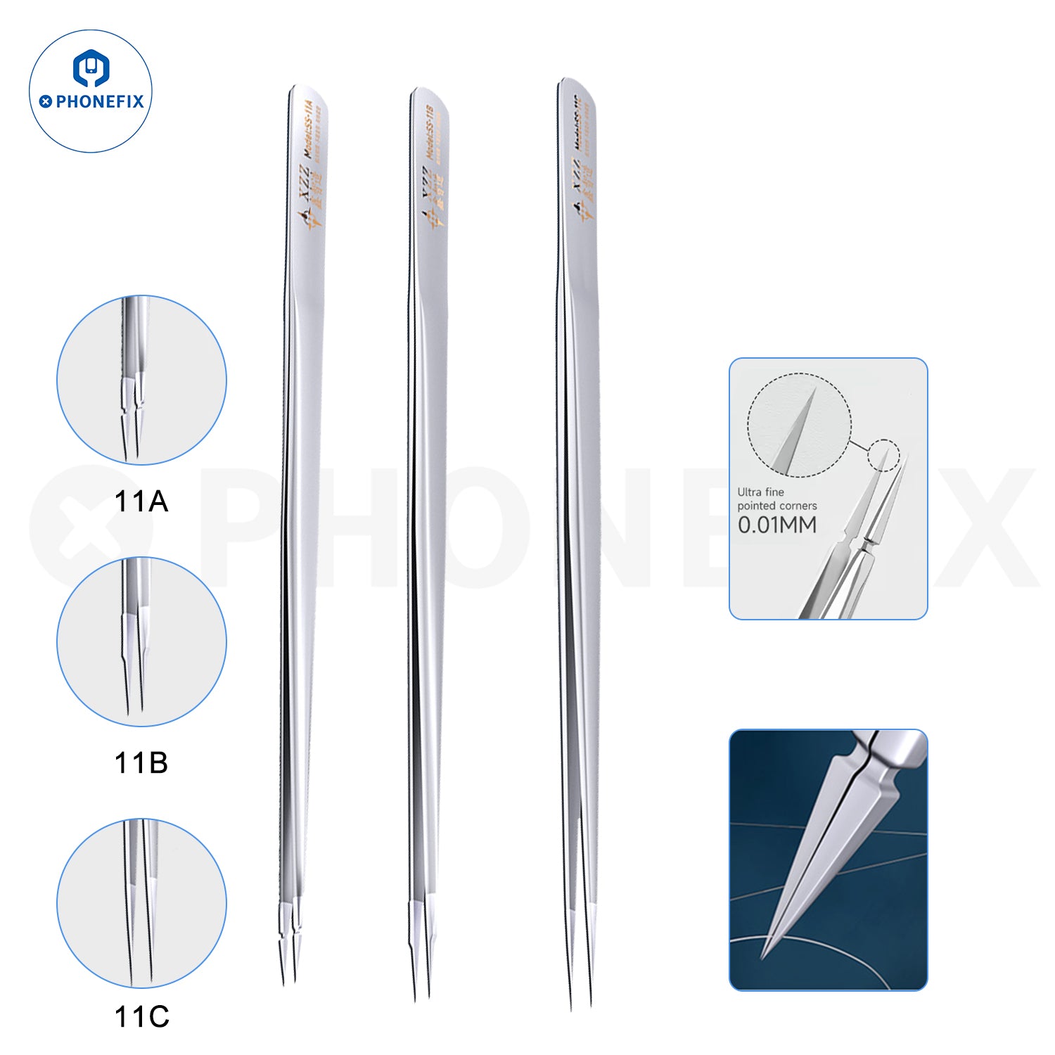 XZZ SS-11A SS-11B 11C Stainless Steel 3D Tweezers for Phone Repair