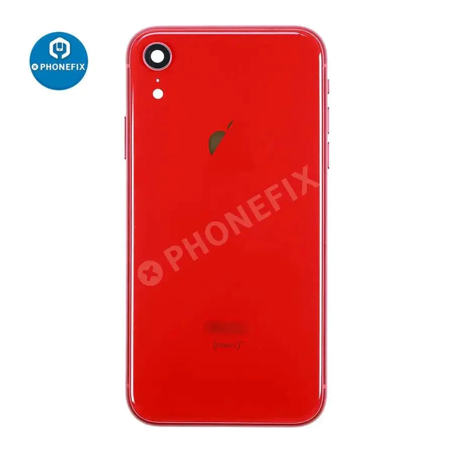 Red PHONEFIX back cover full assembly replacement for iPhone XR with glass back and seamless finish.