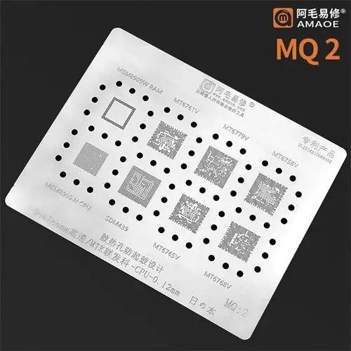 Amaoe BGA Reballing Stencil for Qualcomm and MTK CPUs by PHONEFIX, showing detailed metal design for precise reballing.