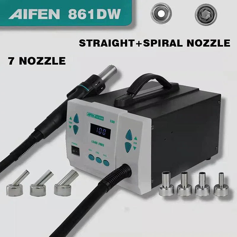 PhoneFix 861DW 900W BGA Rework Station with digital hot air gun and 3 nozzles for electronics repair.